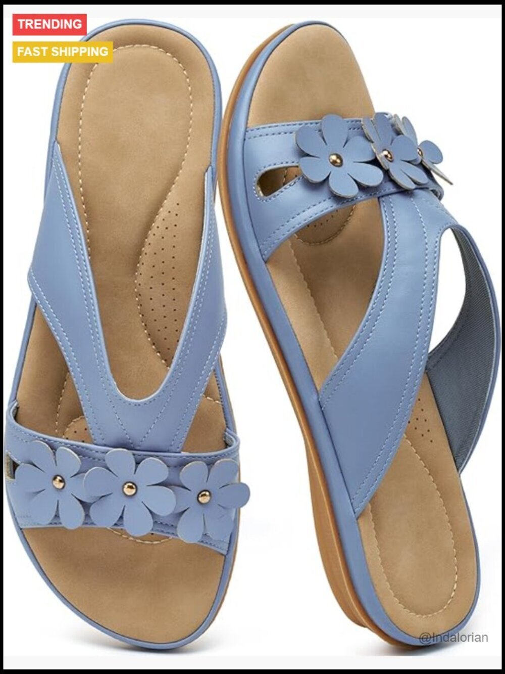Flat Sandals with Decorative Flowers, Memory Foam Insole, Slip-On Slides